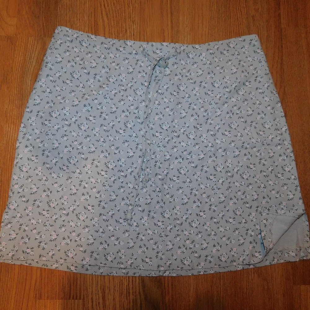 Grey Floral Mini Skirt